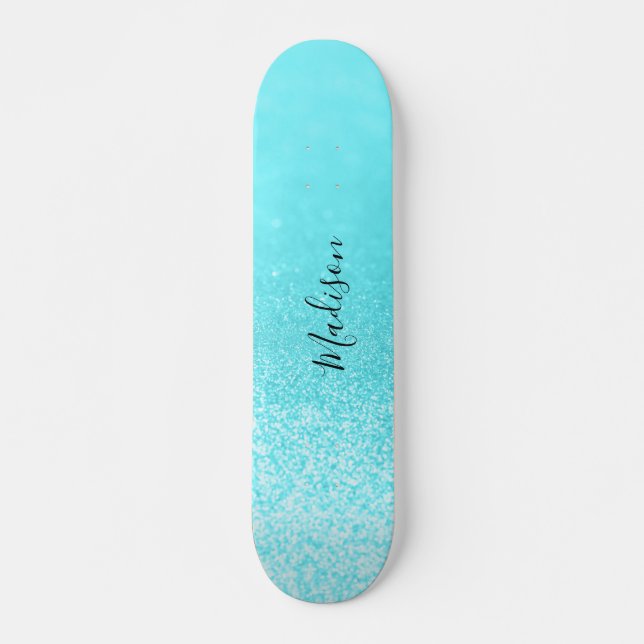 Skate Luzes De Brilho Azul Teal Personalizadas (Frente)