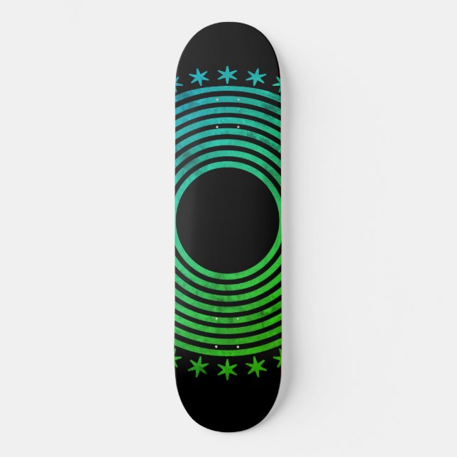 Skate Mandala Abstrato Geométrico Padrão Verde Preto (Frente)