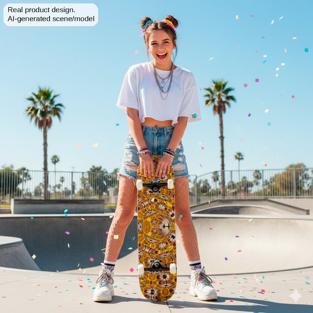 Skate Mandala Floral Boho Dourada Padrão (Criador carregado)