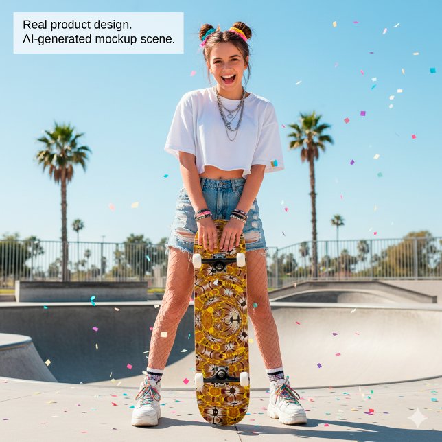 Skate Mandala Floral Boho Dourada Padrão (Criador carregado)