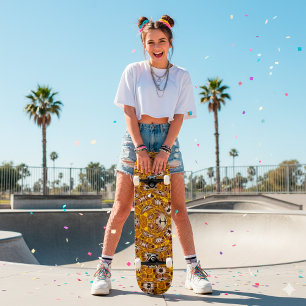 Skate Mandala Floral Boho Dourada Padrão