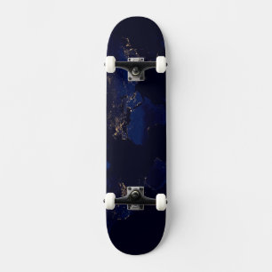 Skate Mapa Plana Da Terra Mostrando As Luzes Da Cidade D