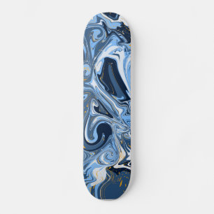 Skate Marble Azul, Branco e Dourado Fluid Art Faux