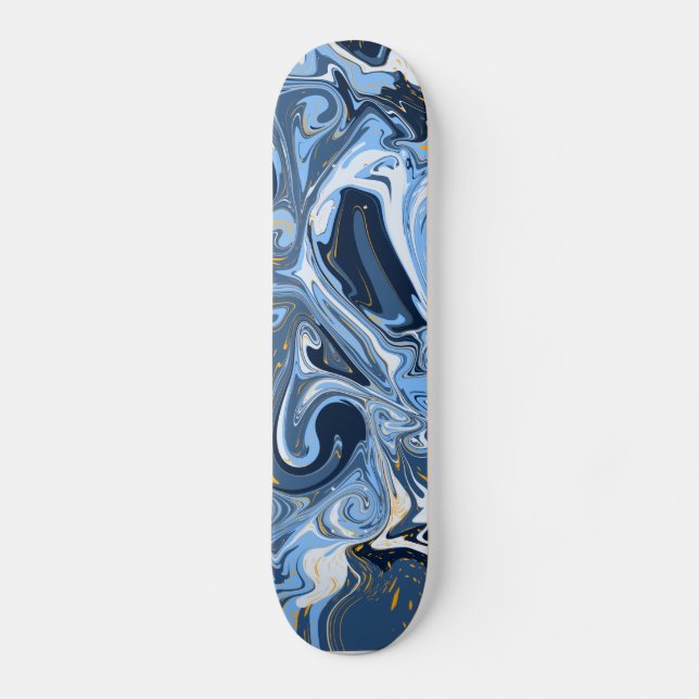 Skate Marble Azul, Branco e Dourado Fluid Art Faux (Frente)