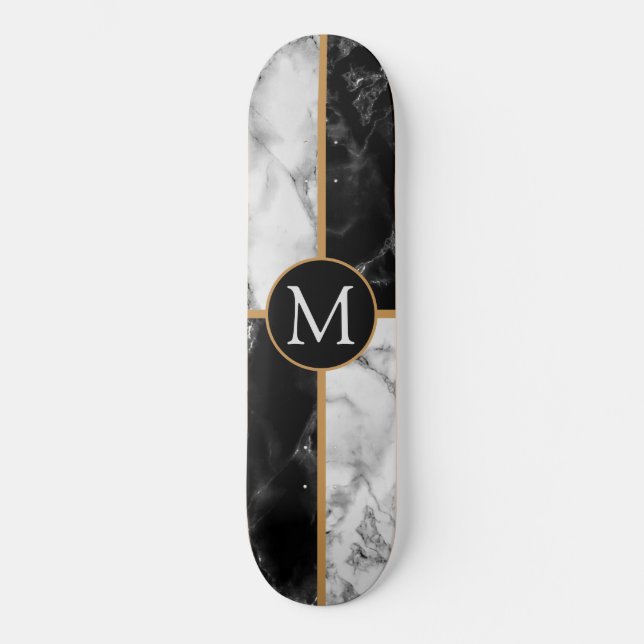 Skate Marble de Verificação Preto e Branco da Tendência  (Frente)