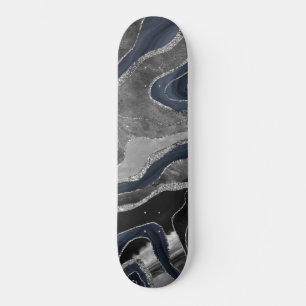 Skate Marinho Azul Preto Marble Agate Silver Glitter Gla