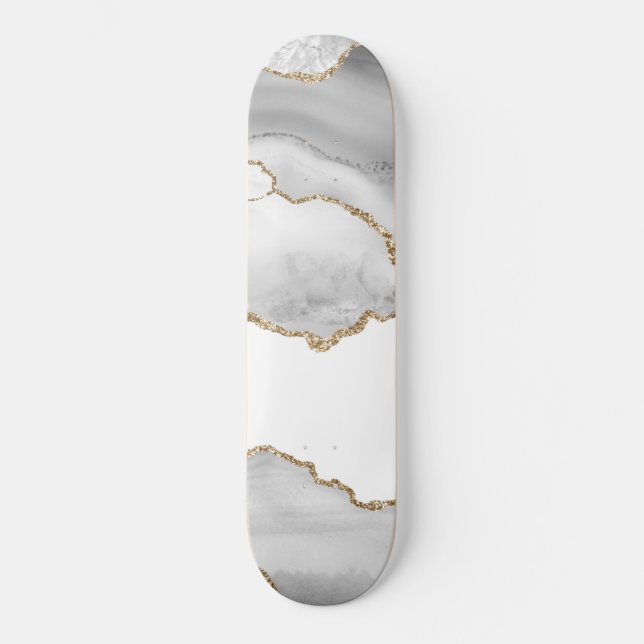 Skate Mármore Branco Cinza Ágata Refined Brilho Dourado (Frente)