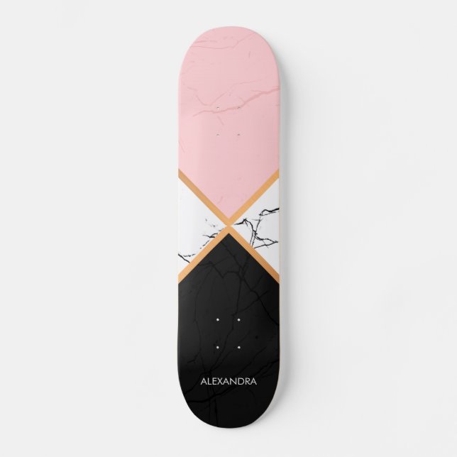 Skate Mármore Branco Com Linhas De Ouro (Frente)