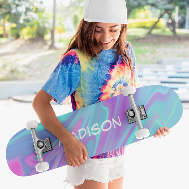 Skate Mármore Líquido Rosa Azul Moderno Colorido Feminin (Criador carregado)