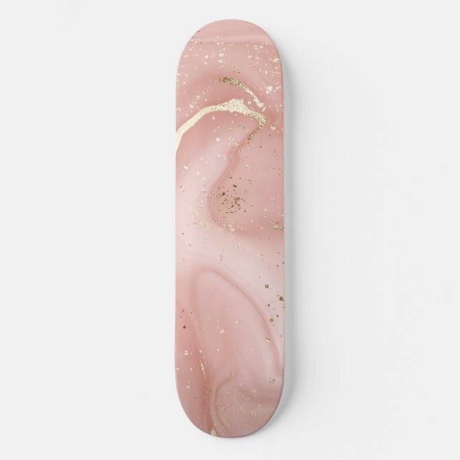 Skate Mármore Rosa Bege com Glitter Dourado Padrão Abstr (Frente)