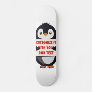 Skate Mascote pinguim segurando um sinal para texto pers