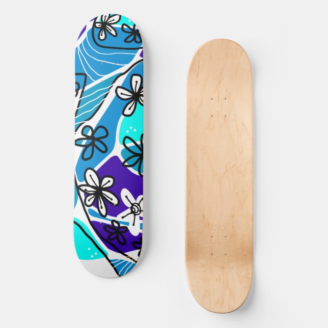 Skate Máximo Floral Neuro Art - Azul Branco (Frente)