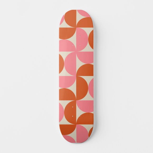 Skate Meio século Geométrico Rosa Laranja Meios Círculos (Frente)