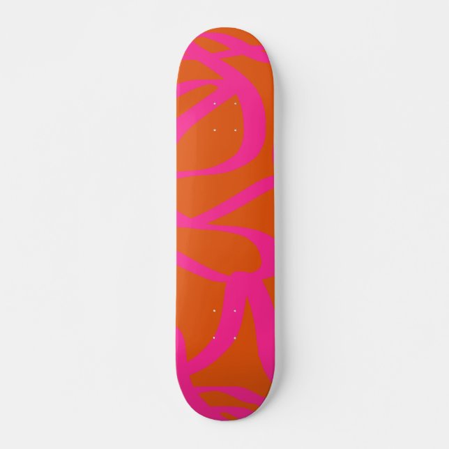 Skate Meio século Moderno Linhas Abstrato Laranja E Rosa (Frente)