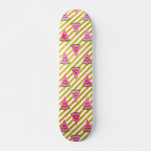 Skate Melancia cor-de-rosa e teste padrão amarelo do