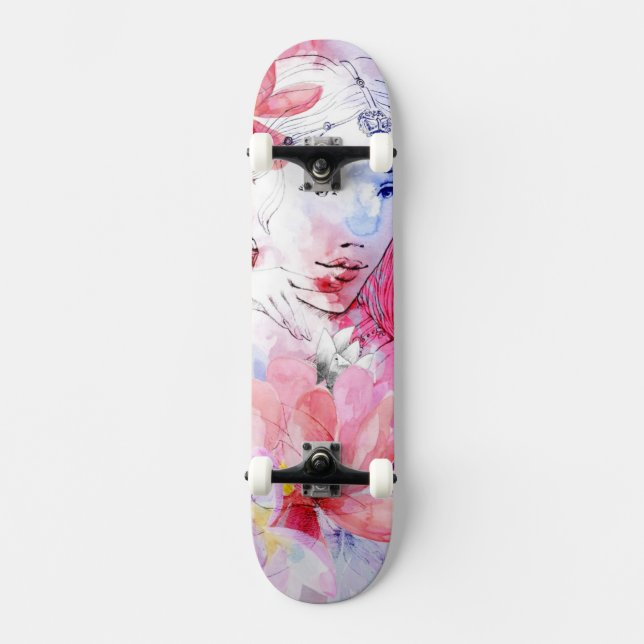 Skate Menina bonita com um buquê das flores (Frente)