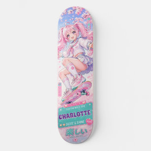 Skate Menina de Anime Personalizada Fofa Rosa e Pastel