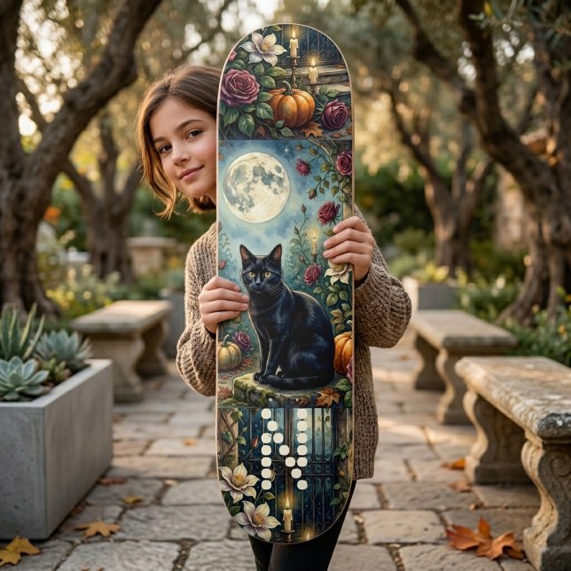 Skate Midnight Moon Black Cat Botanicals Monograma Místi (Midnight Moon Black Cat Botanicals Monogram Mystic Skateboard)