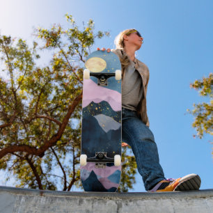 Skate Minimalista Lua Estrelas Montanha Vale Celestial