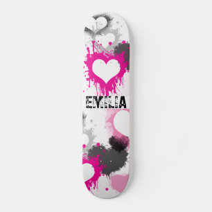 Skate moça personalizada grunge grafite cor-de-rosa