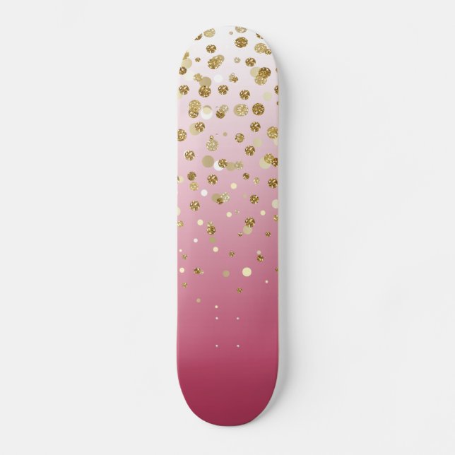 Skate Modern Girly gold glitter confetti Pink Gradient (Frente)