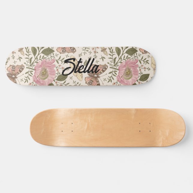 Skate Modern Trendy Wildflower Floral Monograma Botânico (Horz)