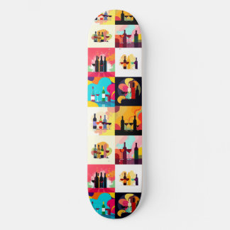 Skate Modern Wine Set Silhouette Collage – Bold Colorful
