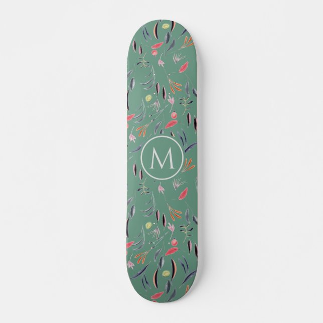 Skate MONOGRAM Floral Floral Verde na moda Teal (Frente)