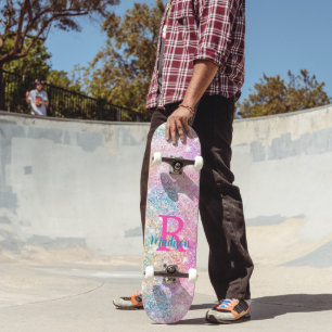 Skate Monograma cintilante branco iridescente, cor-de-ro