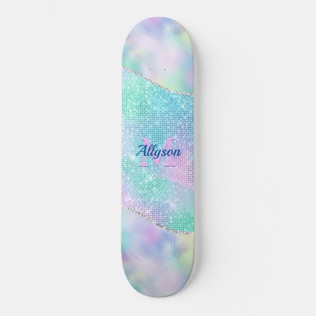 Skate Monograma Cor-de-Rosa 3-D, Nome, Sparkle Iridescen (Frente)