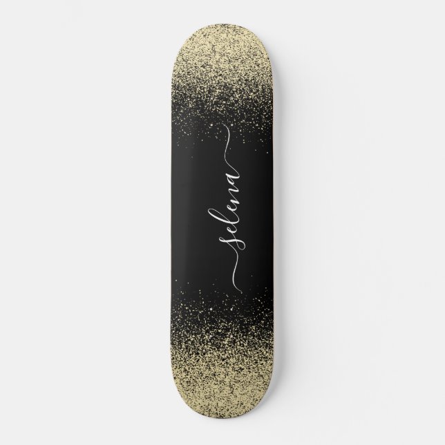 Skate Monograma da Menina Glitter Dourada Preta (Frente)