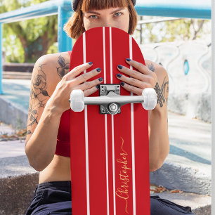 Skate Monograma das faixas de corridas brancas e vermelh