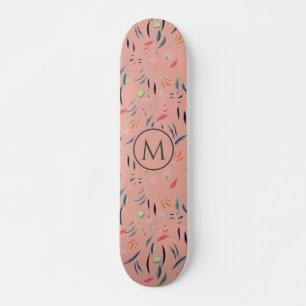 Skate MONOGRAMA de Aquarela Floral cor-de-rosa-na moda