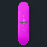 Skate Monograma de Neon Fluorescente Rosa<br><div class="desc">Monograma em fundo fluorescente cor-de-rosa. A ideia romântica perfeita de presente. Clique no botão Personalizar para alterar as fontes,  mover o texto e personalizar o design.</div>