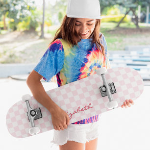 Skate Monograma de padrão branco-rosado moderno