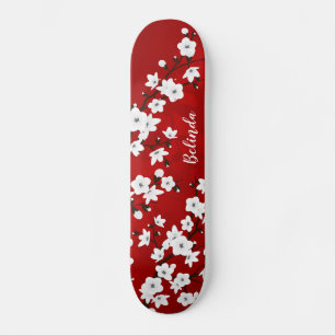 Skate Monograma do Floral Red White Cereja Blossom