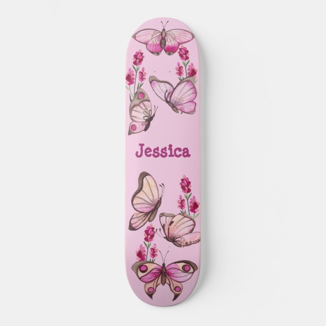 Skate Monograma Floral de Borboletas Rosa Bonitas (Frente)