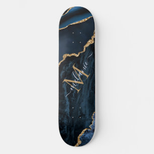 Skate Monograma Nome Agate Marinho Azul Gemstone Marble