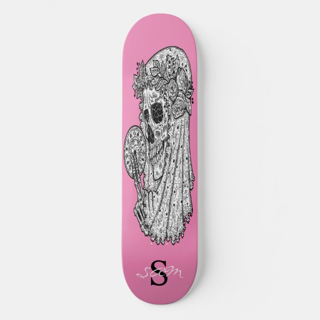 skate Monograma Pink Wedding Skull (Frente)