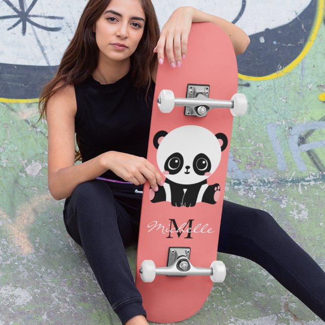 Skate Monograma Sentado Sentado Panda Salmão Personaliza (Criador carregado)