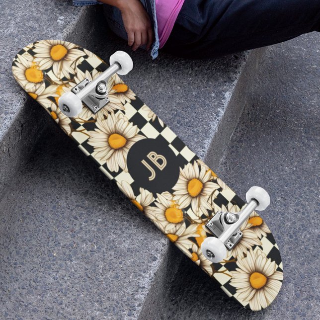 Skate Monograma Tabuleiro de Xadrez Flor de Margarida Re (Criador carregado)