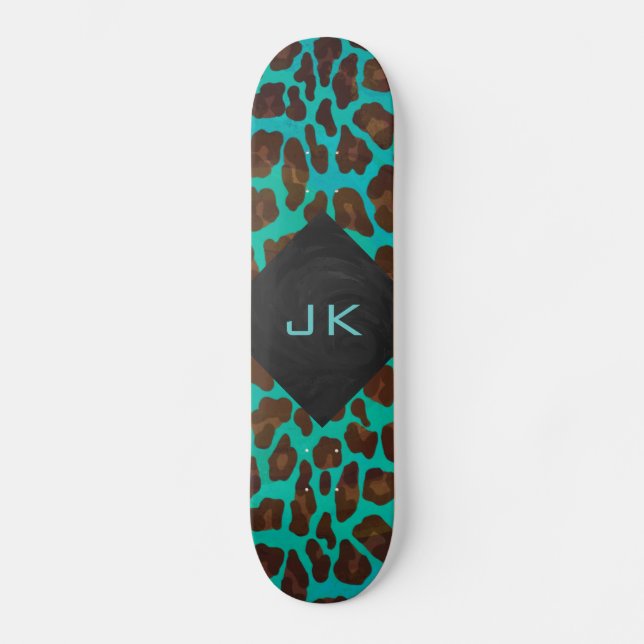 Skate Monograma Teal e Brown Leopardo (Frente)