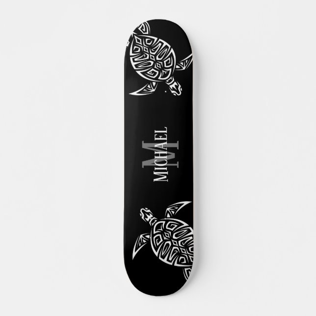 Skate Monograma Tribal Black Background em Tartaruga Bra (Frente)
