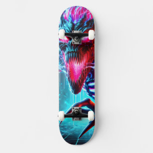 Skate Monstro de Horror Neon Olhos Brilhantes Ciberpunk 