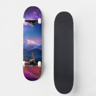 Skate Montanha Cósmica Galáxia Neon Fantasia da Natureza