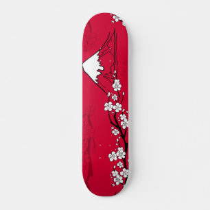Skate Montanha e paisagem florescente de estilo japonês