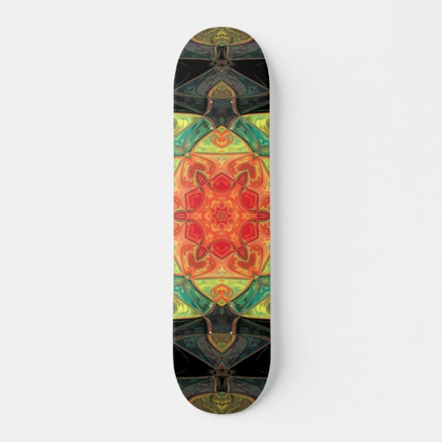 Skate Mosaic Mandala Flower Red Yellow Green and Black (Frente)