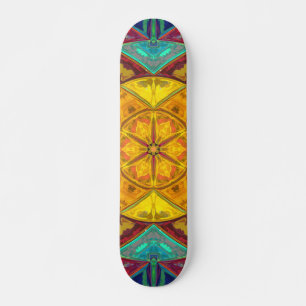 Skate Mosaico Caleidoscópio Flor Amarelo Azul e Vermelh