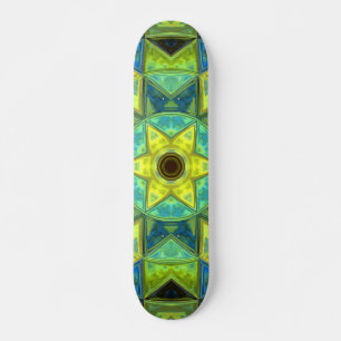 Skate Mosaico Caleidoscópio Flor Amarelo e Azul