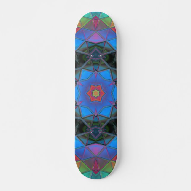 Skate Mosaico Caleidoscópio Flor Arco-Íris (Frente)